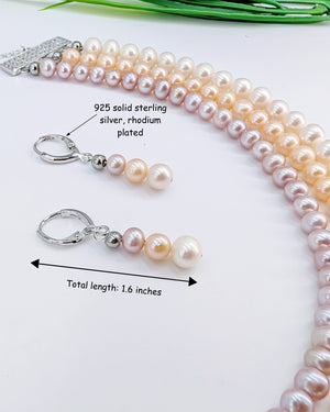 3 Strand Freshwater Real Pearl Choker Necklace and Earrings Set