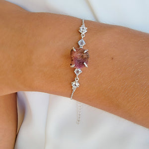 Raw Pink Sapphire Bracelet Sterling Silver - Uniquelan Jewelry