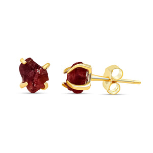 Tiny Raw Garnet Stud Earrings