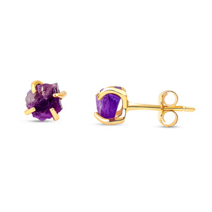 Tiny Raw Amethyst Stud Earrings