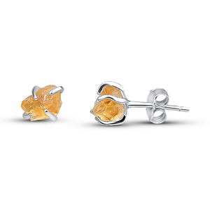 Tiny Raw Crystal Earrings - Citrine