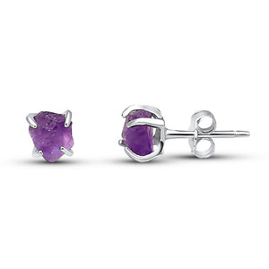 Tiny Raw Amethyst Stud Earrings
