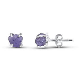 Tiny Raw Tanzanite Stud Earrings