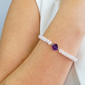 Raw Amethyst And Rose Quartz Bracelet