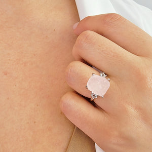 Raw Rose Quartz Crystal Ring