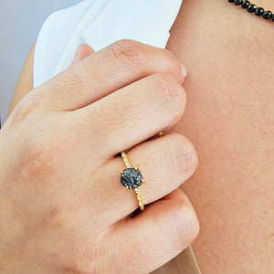 Raw Black Diamond Dainty Ring