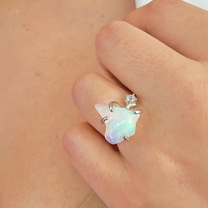 Raw Opal Ring Bracelet Set