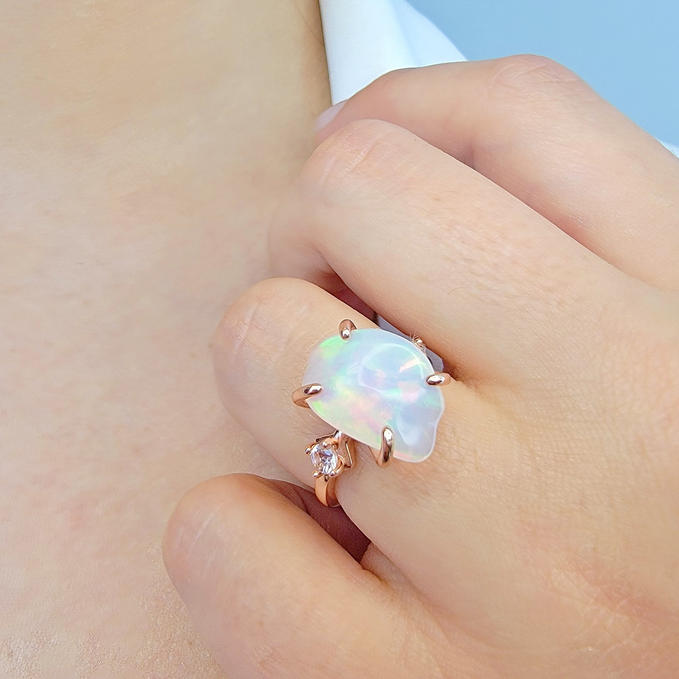 Raw Fire Opal Birthstone Ring Uniquelan Jewelry - Main Image