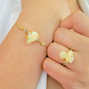 Raw Opal Ring Bracelet Set