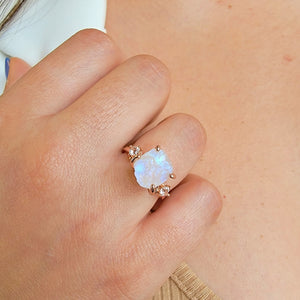 Raw Moonstone Ring Bracelet Set