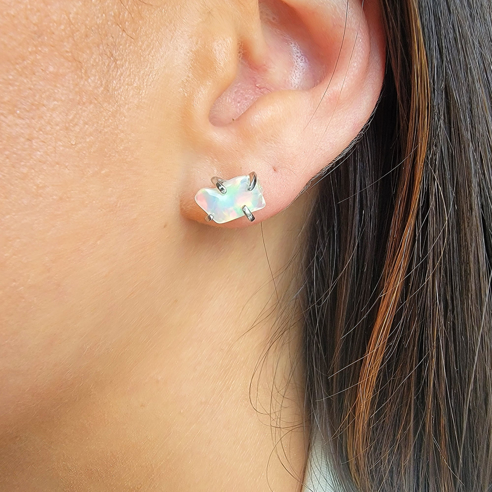 Raw Opal Stud Earrings