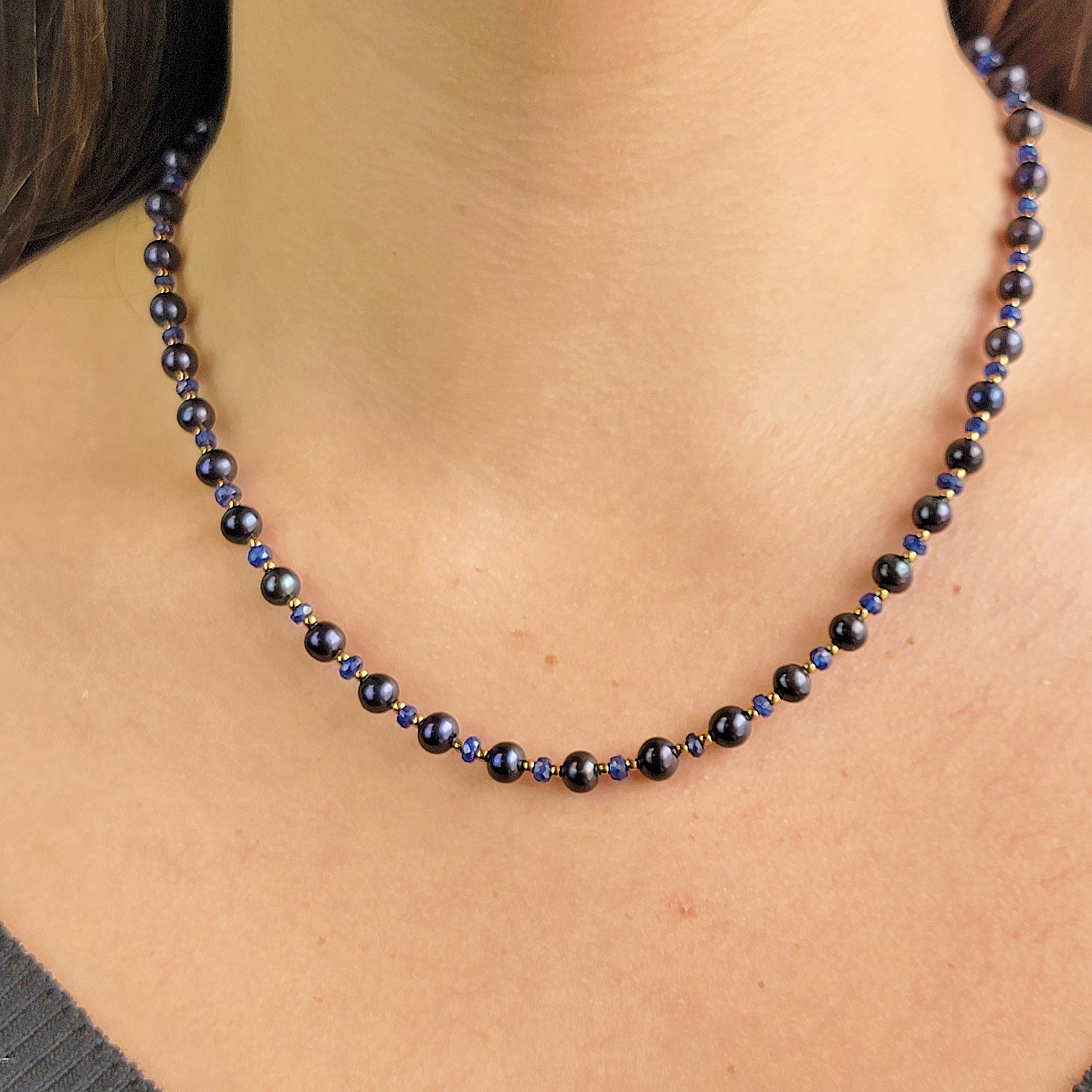 Sapphire and Pearl Strand Necklace Uniquelan Jewelry