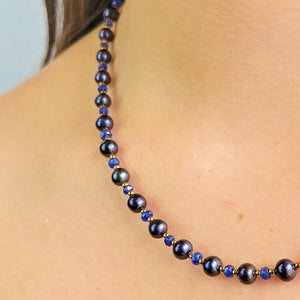 Sapphire and Pearl Strand Necklace