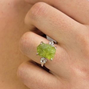 Raw Peridot Bracelet and Ring Set