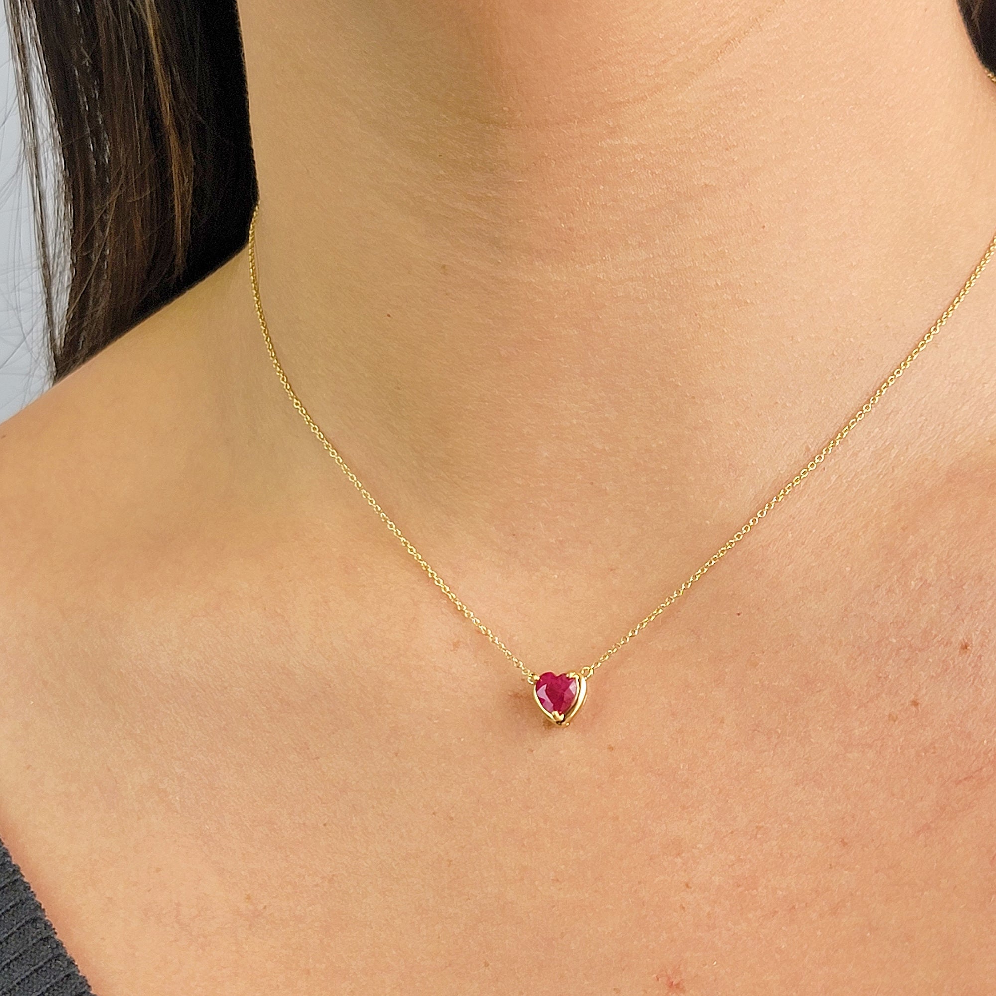 18K Gold Ruby Heart Choker Necklace