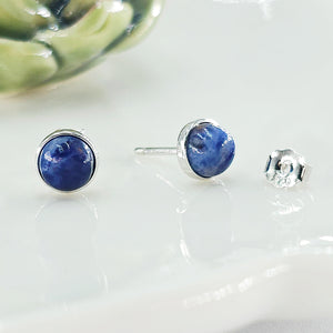 Real Sodalite Bezel Stud Earrings