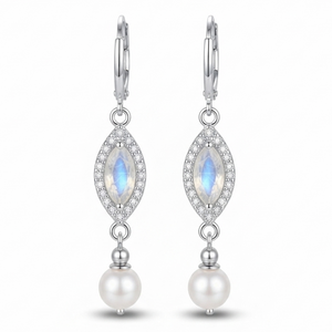 Moonstone and Pearl Drop Earrings for Women, 925 Sterling Silver
