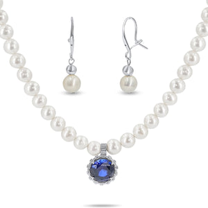 White Pearl and Sapphire Jewelry Set