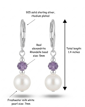 Real Pearl and Alexandrite Drop Dangle Earrings 925 Silver