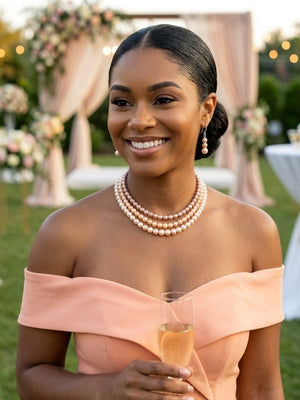 3 Strand Freshwater Real Pearl Choker Necklace and Earrings Set