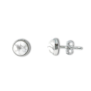 Real Howlite Bezel Stud Earrings