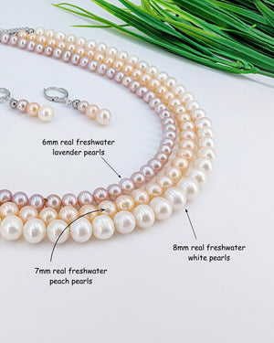 3 Strand Freshwater Real Pearl Choker Necklace and Earrings Set