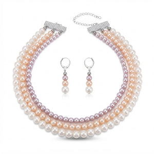 3 Strand Freshwater Real Pearl Choker Necklace and Earrings Set