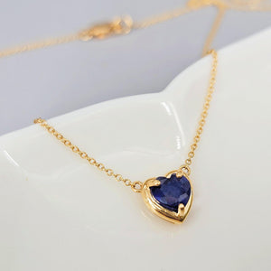 18k Gold Real Sapphire Heart Necklace - Uniquelan Jewelry