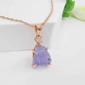 Raw Blue Tanzanite Necklace - Uniquelan Jewelry