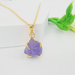 Raw Tanzanite Necklace Drop Earring Set - Uniquelan Jewelry
