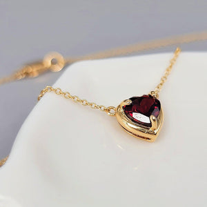 18k Gold Real Garnet Heart Necklace - Uniquelan Jewelry