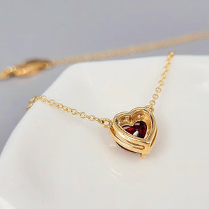 18k Gold Real Garnet Heart Necklace - Uniquelan Jewelry
