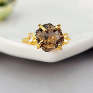 Raw Smoky Quartz Crystal Ring - Uniquelan Jewelry