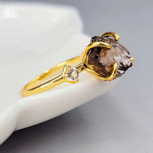 Raw Smoky Quartz Ring Bracelet Set - Uniquelan Jewelry