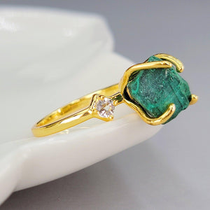 Raw Malachite and Quartz Ring - Uniquelan Jewelry