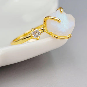 Raw Rainbow Moonstone Ring - Uniquelan Jewelry