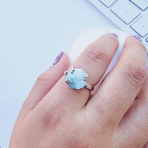 Raw Larimar Adjustable Ring - Uniquelan Jewelry
