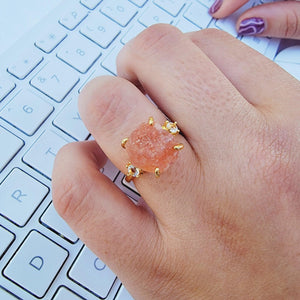 Raw Sunstone Crystal Ring - Uniquelan Jewelry