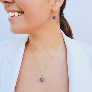 Raw Tanzanite Necklace Drop Earring Set - Uniquelan Jewelry