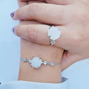 Raw Moonstone Ring Bracelet Set - Uniquelan Jewelry