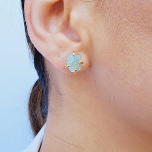 Genuine Raw Aquamarine Stud Earrings - Uniquelan Jewelry