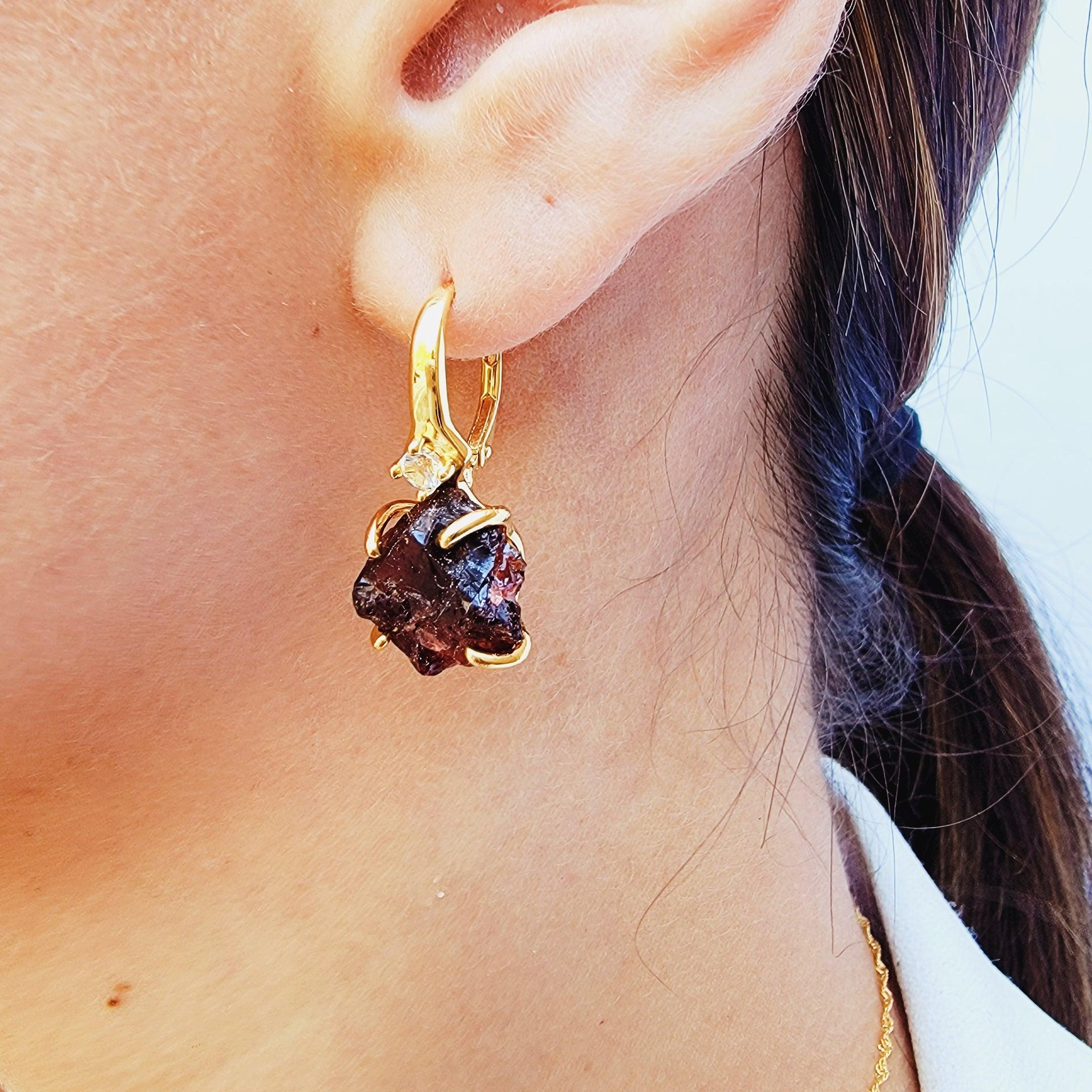 Raw garnet deals earrings