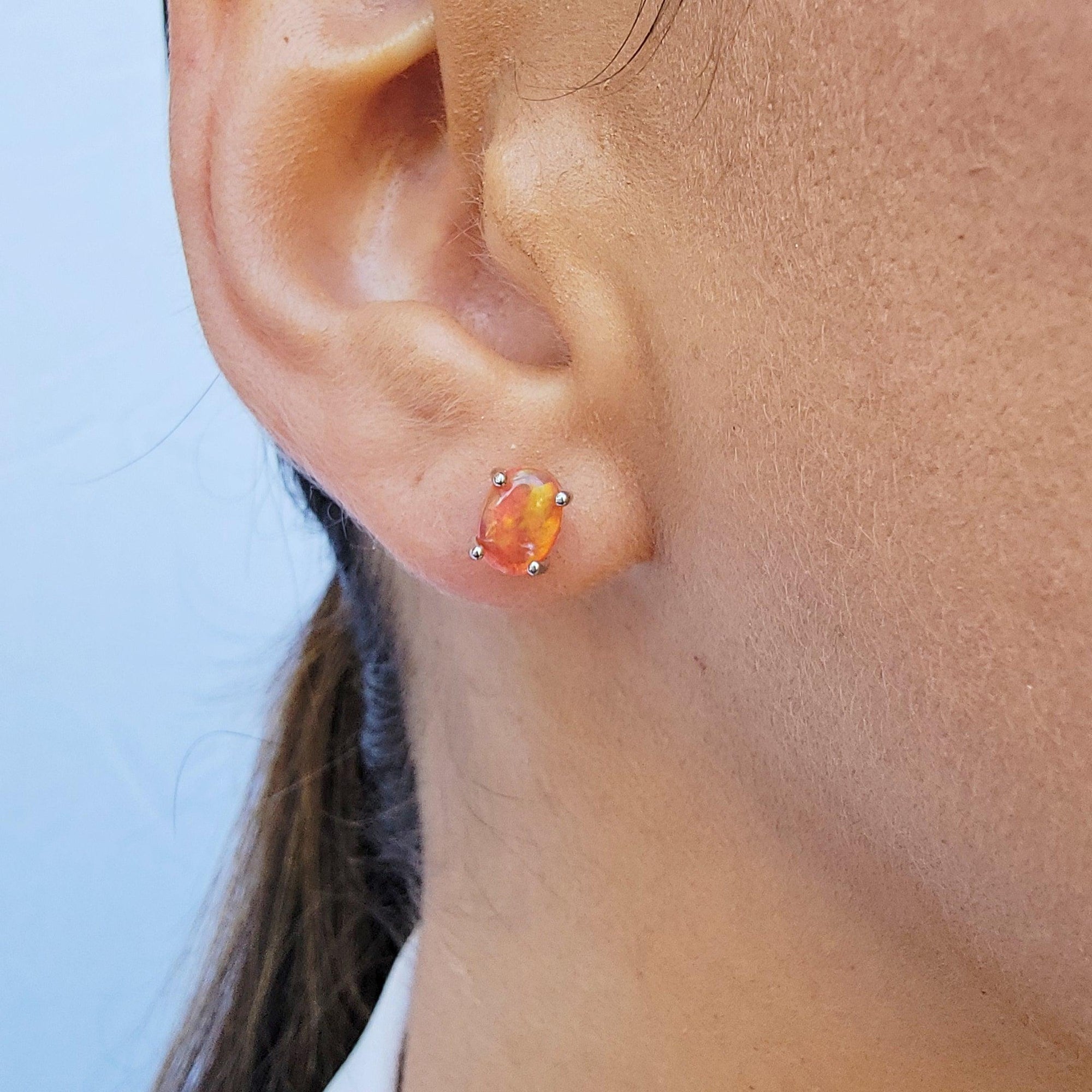 Oval Orange Opal Heart Earrings - Uniquelan Jewelry