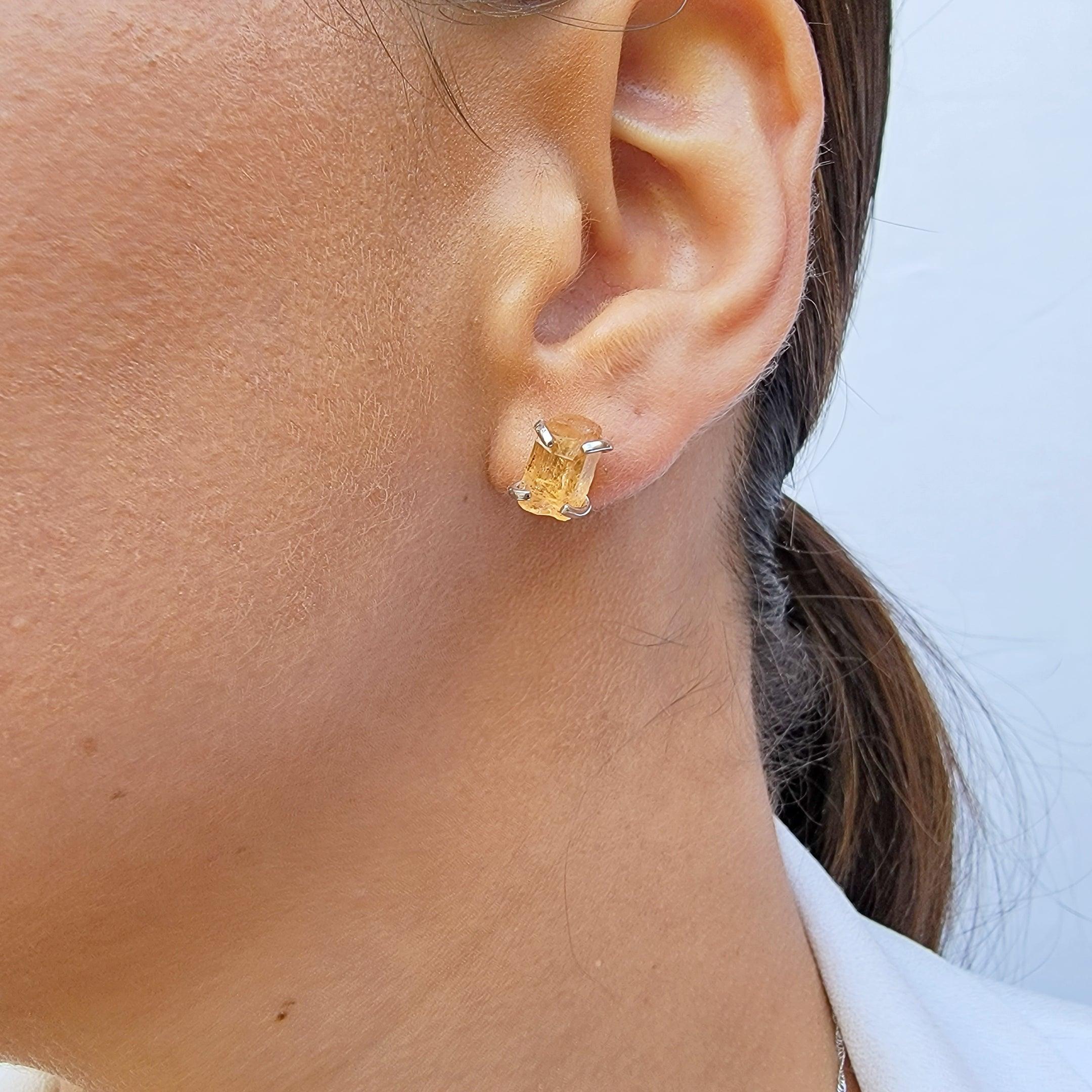 Raw Imperial Topaz Stud Earrrings Uniquelan Jewelry