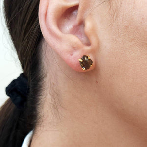 Raw Smoky Quartz Stud Earrings - Uniquelan Jewelry