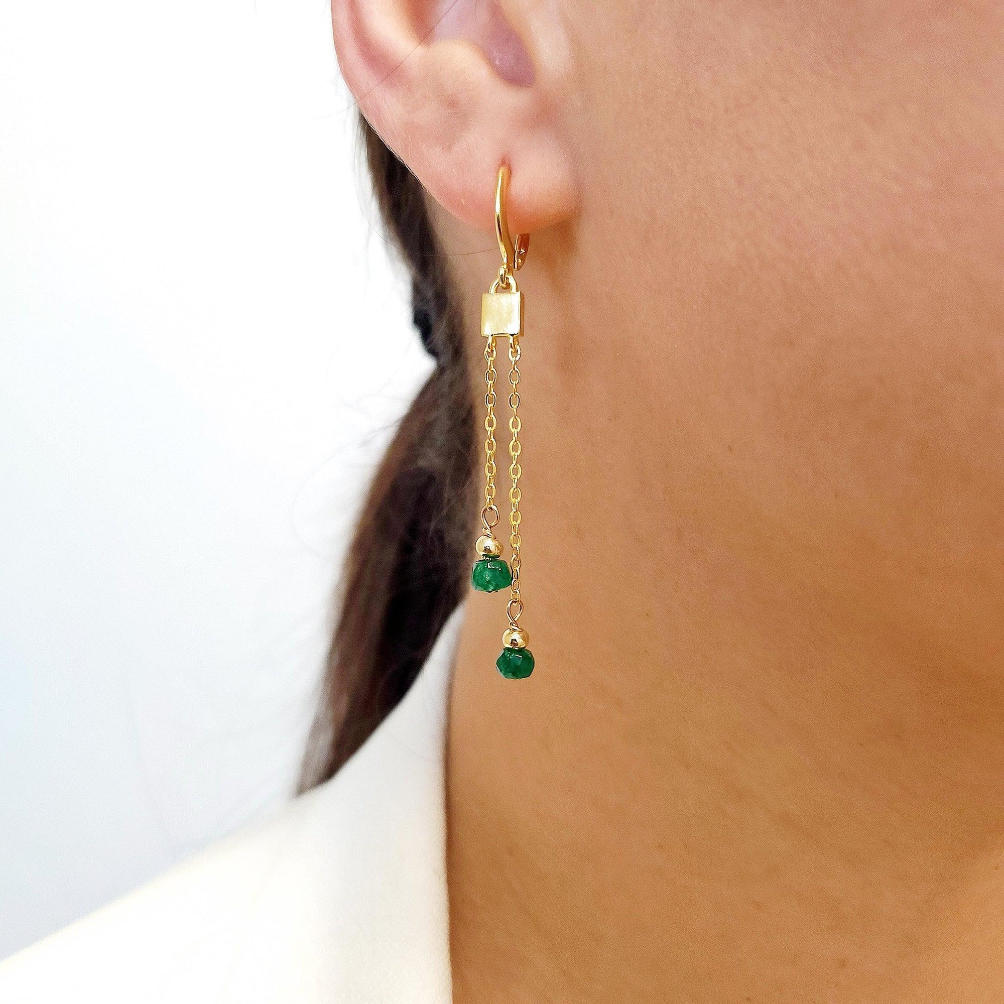 Emerald Lariat Drop Earrings - Uniquelan Jewelry