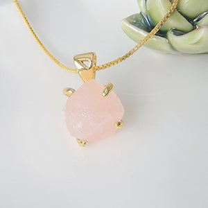 Authentic Raw Rose Quartz Necklace - Uniquelan Jewelry