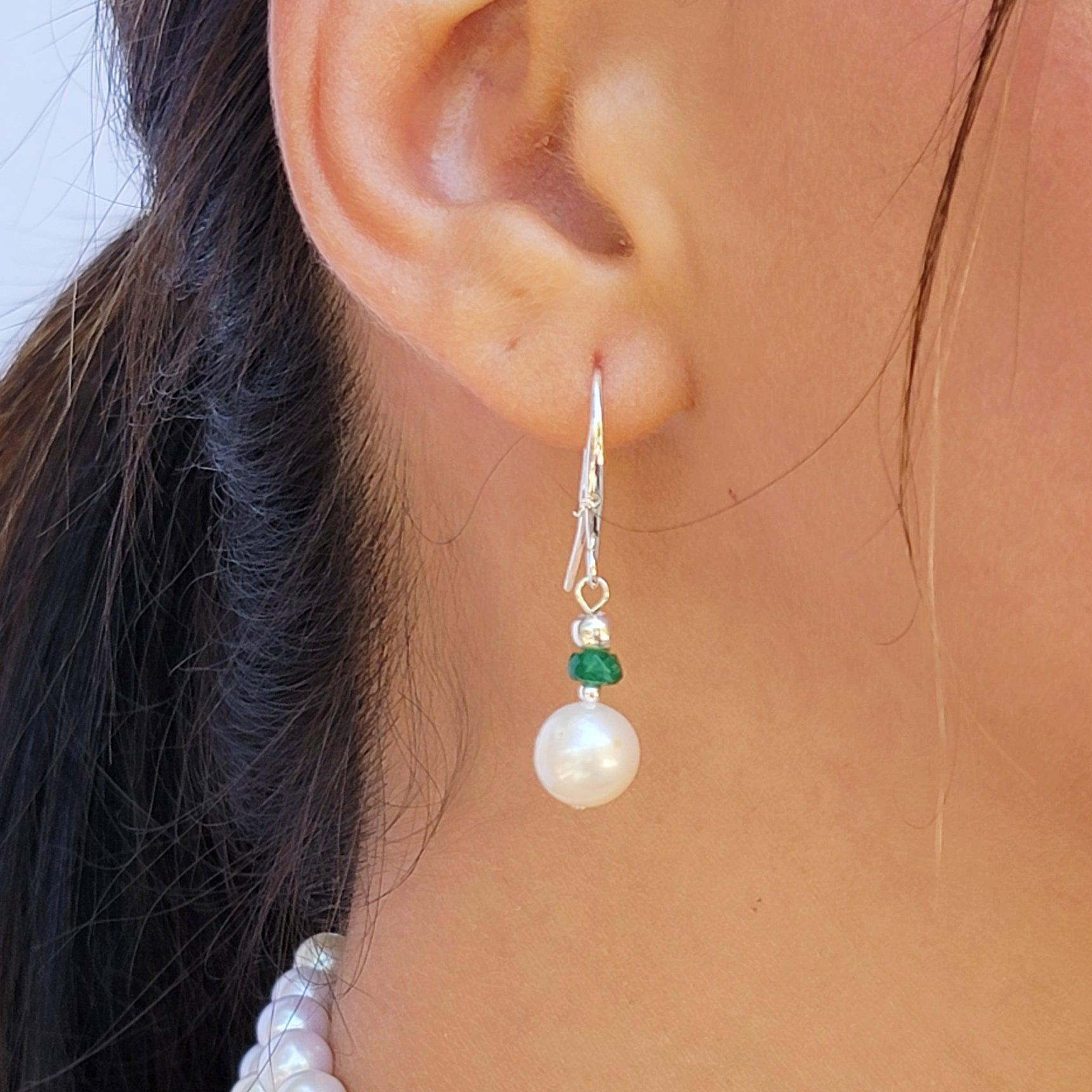 Emerald and Pearl Drop Earrings - Uniquelan Jewelry