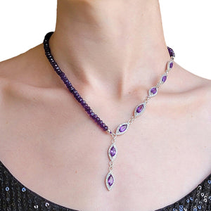 Genuine Amethyst Lariat Necklace - Uniquelan Jewelry