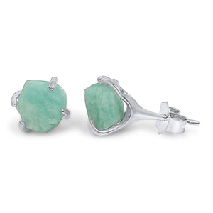 Genuine Raw Amazonite Stud Earrings - Uniquelan Jewelry